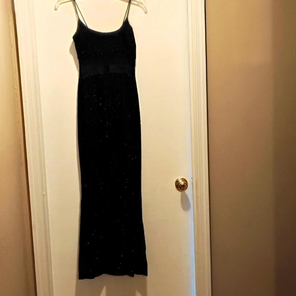 Woman's Black Elegant Maxi dress, 4in sheer middle under bust, 56in long - Picture 2 of 5